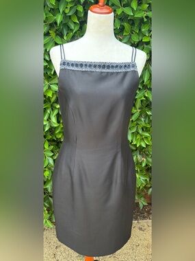 Y2K Renato Nucci classic silk little black dress with beaded neckline!